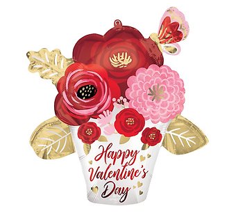 Happy Valentine\'s Day Flower Mylar- Large 26\"