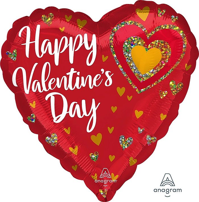 Happy Valentine\'s Day 28\" Oversized Mylar- Red/Gold