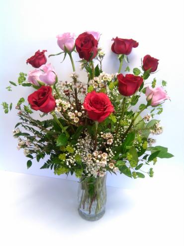 Dozen Roses Vase Mixed Colors