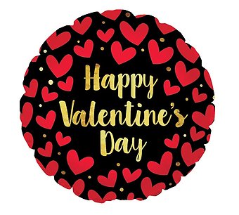 Happy Valentine\'s Day 18\" Mylar- Black/Red/Gold