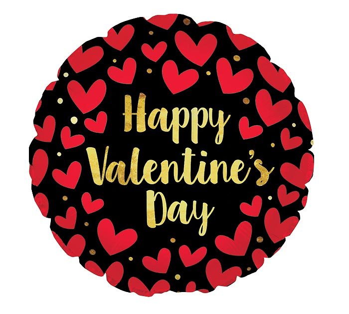 Happy Valentine\'s Day 18\" Mylar- Black/Red/Gold