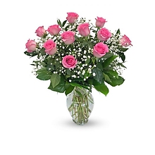 1 Dozen Pink Roses in a Vase
