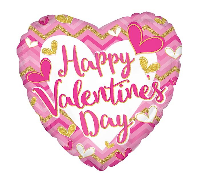 Happy Valentine\'s Day 18\" Mylar- Pink/Gold/White