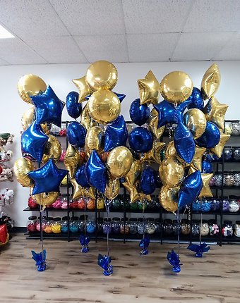 Blue and Gold Mylar Bouquets