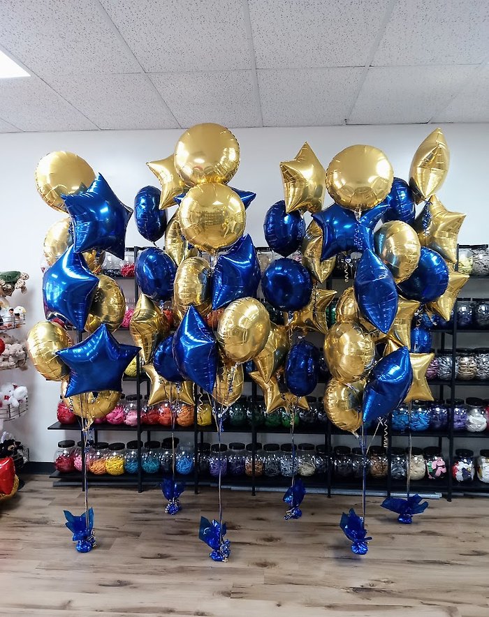 Blue and Gold Mylar Bouquets