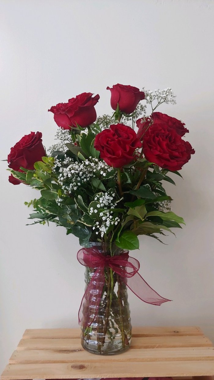 Half Dozen Hearts Desire Ruffled Red Roses