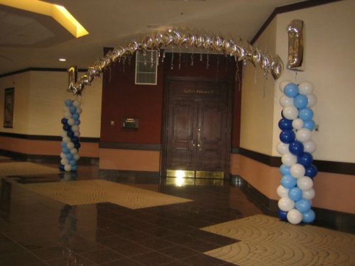 Columns & Arch with Mylar Balloon Numbers