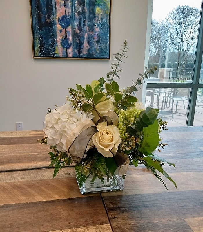 Cream and Green Floral Centerpiece