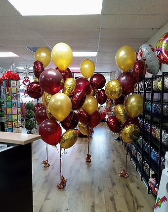 Burgundy and Gold Mylar and Latex Bouquets